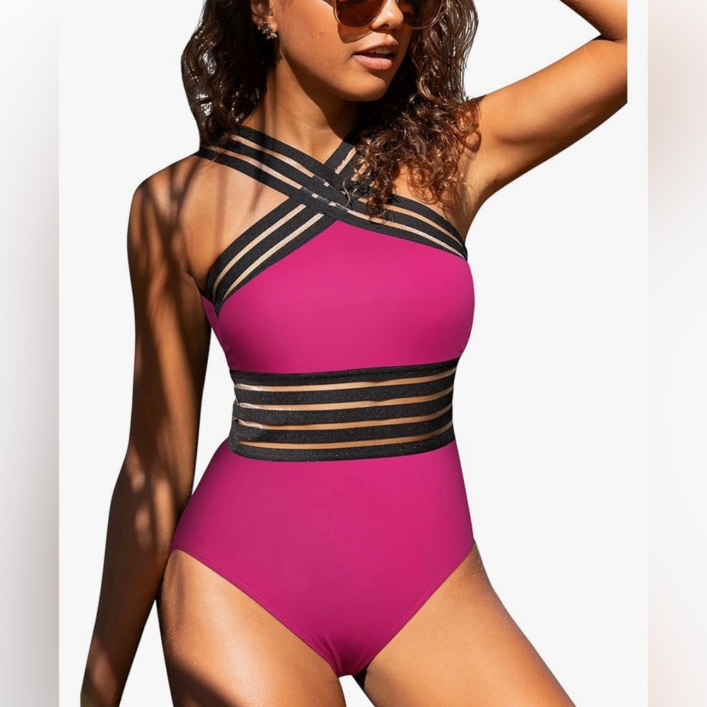 nwot bright magenta peekaboo swimsuit